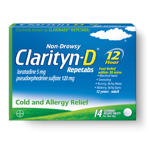 front view of Claritin-D 12 hour tablets package